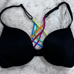 Victoria Secret PINK Bra with rainbow straps 34B EUC women's beach‎ summer